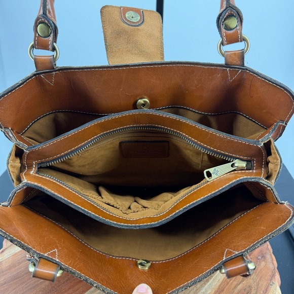 Patricia Nash Rienzo Satchel leather handbag tooled floral twisted rope handles - Picture 6 of 13